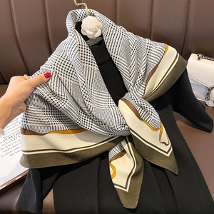 Classic black and white plaid scarf with colorful border and French vintage aesthetic