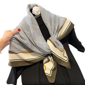 Classic houndstooth scarf with yellow color block border for winter fashion outfits
