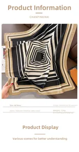 Detail view of 90x90cm geometric striped square scarf with polyester wool-feel texture