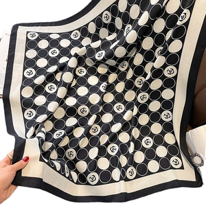 French camellia floral cotton scarf shawl with black and white polka dot pattern