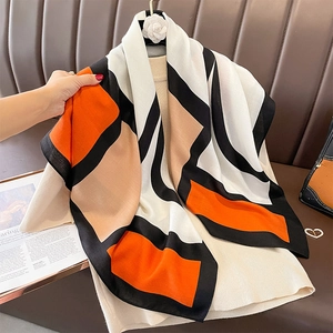 Damen Mode Geometrischer Farblock Quadratschals Satinnähnlicher Satin Schal Halstuch Für Sonnenschutz Elegante Kopfbedeckung
