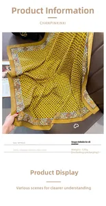 Detail view of vintage geometric chain print scarf made of smooth polyester silk