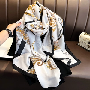 Elegant Faux Satin Scarf Shawl For Women Large Paisley Print Baroque Style Vintage Lightweight Neck Wrap