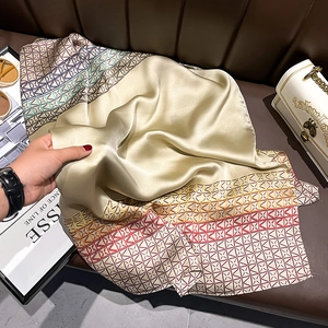 Detailed view of the soft silk-like fabric showing vibrant geometric chain patterns and sheen