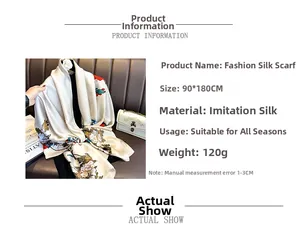 Detail specifications of 90x180cm silk-like scarf with floral peony pattern