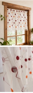 Detail of polka dot cafe curtain fabric texture with white tassel fringe edging