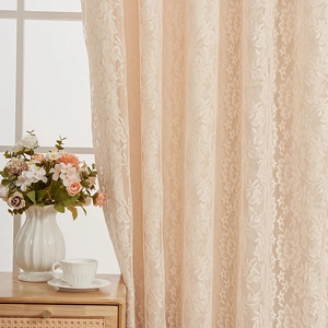 Cortinas de encaje y chenilla de doble capa estilo francés con detalles de ganchillo floral