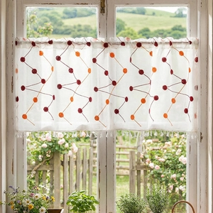 Polka Dot Coffee Curtain Polyester Geometric Embroidery Tassel Pastoral American Rural Short Half Door Curtain