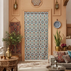 Ethnic bohemian door curtain with geometric floral patterns for home partition decor