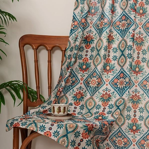 Ethnic bohemian printed door curtain with geometric mandala pattern for home decor