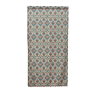 Bohemian geometric floral pattern door curtain in blue and orange for home decoration