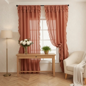 Terracotta lotus leaf curtains with ruffled edges for a cozy balcony living room decor