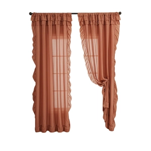 Terracotta sheer curtains with ruffle edges, light filtering chiffon drapes for windows
