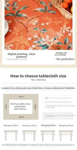 Tablecloth size guide with draping length recommendations and visual measurement examples