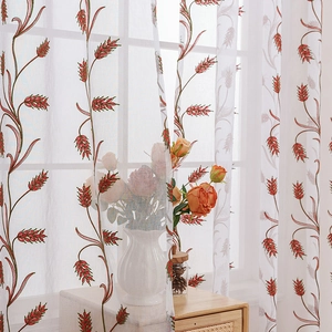 Elegant wheat embroidery sheer curtains in rustic country style for bright interior decor