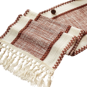 Bohemian striped table runner with cotton linen weaving and elegant fringe tassels