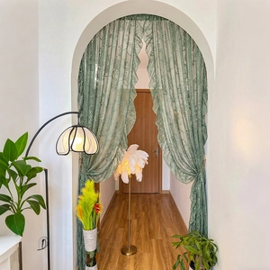 French Vintage Lace Door Curtain For Bedroom Living Room Partition Rod Pocket Semi Shading Ruffle Edge Polyester Floral Embroidery Window Drape