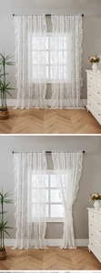 Elegant white French lace curtains with vintage floral patterns for living room decor