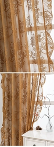 Detail of amber lace curtain with damascus floral jacquard and sheer texture