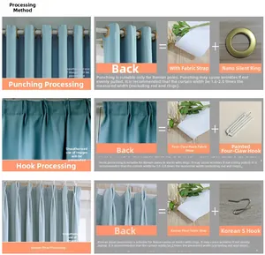 Detail showing grommet, hook, and Korean pleat processing options for curtains