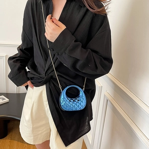 Mini elektroplattierte blaue Abendtasche mit Rautenmuster und eleganter Metallkette