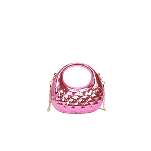 Rosa Mini-Hobo-Tasche aus Acryl mit Steppmuster und Metallkettenriemen für Damen