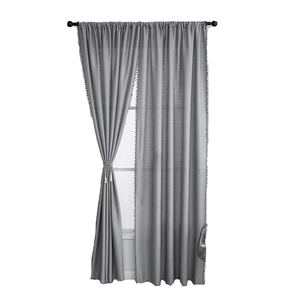 Elegant grey pom-pom curtains with matching tassels for living room and bedroom decor