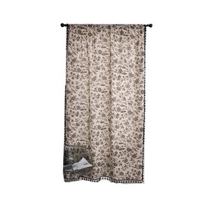 Vintage floral semi-blackout curtain with chic black tassels and metal hanging rod