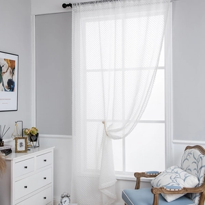 Tende Velate Bianche Nordiche Con Pois Pom Pon Tulle Traslucido Voile Trattamento Finestre Per Soggiorno Camera Da Letto