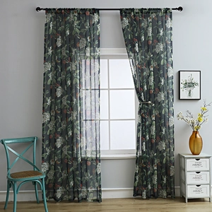 Vintage Floral Print Sheer Curtains Nordic Pear Flower Linen Blend Window Screen Rod Pocket Light Filtering Voile Drape For Bedroom Living Room