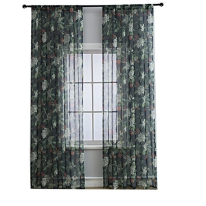Floral print semi-sheer American style cotton linen curtains with white flower pattern