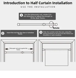 Installation guide for telescopic curtain rod with spring tension and no drilling required