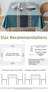 Guide des tailles pour nappe nordique en PVC imperméable avec glands et motifs