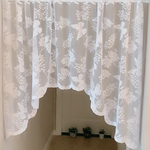 White Lace Door Curtain Butterfly Rose Embroidered Scalloped Edge Rod Pocket Semi Transparent Nordic Style Cafe Curtain