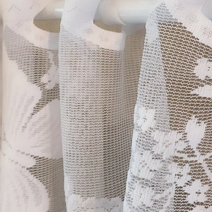 White floral lace curtain with rod pocket design in Nordic style for home window decor
