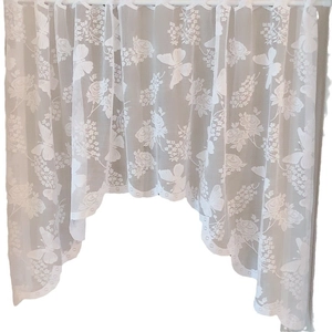 White lace curtain with butterfly floral embroidery and scalloped edge for windows