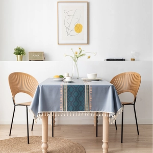 Nappe Rectangulaire Imperméable Nordique Avec Bord à Franges Imprimé Géométrique Fibre Synthétique Couvre Table Pour Salon