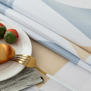 Nappe en PVC imperméable avec motif géométrique bleu et blanc pour table à manger