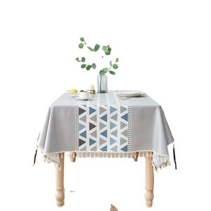 Nordic minimalist PVC tablecloth with gray geometric patterns and tassel edges