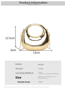 Detailed size specifications for the gold acrylic crescent moon mini handbag with chain