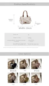 Tableau des tailles pour sac cabas en PU avec dimensions et détails des couleurs