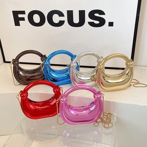 Bolso Bandolera Mini de Acrílico Espejo Metálico Moderno con Asa Redonda Bolso de Noche para Mujer con Correa de Cadena