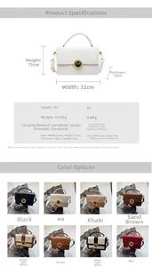 Detailed dimension guide and color options for the quilted PU leather satchel bag