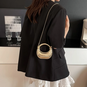 Bolso de noche dorado con cadena de acrílico metálico y asa redonda para mujer