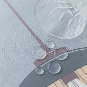 Waterproof light blue geometric PVC tablecloth with Nordic printed fabric texture and droplets