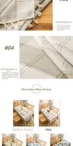 Close-up of waterproof plaid tablecloth with breathable fabric and elegant tassel edge