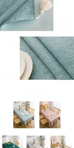 Detailed view of thick cotton linen tablecloth featuring decorative tassels and rich textures
