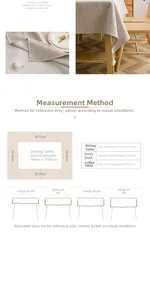 Size guide for minimalist linen tablecloth showing different drape length options