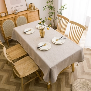Nordic Style Polyester Cotton Linen Look Tablecloth Waterproof Oilproof Rectangle Tassel Edge Table Cover For Dining Room
