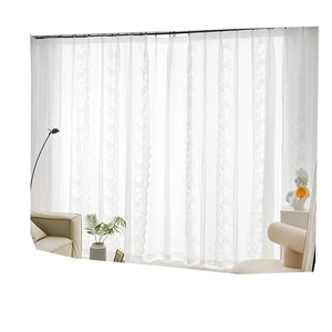 White floral embroidered lace curtain with elegant sheer fabric for a cozy home atmosphere